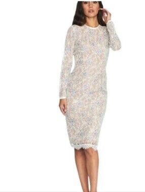 NWT Dress the Population White Sheer Lace Long-Sleeve Midi Dress